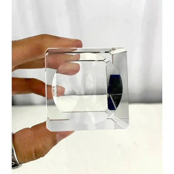 VTG Crystal Tabletop Etched Earth Globe W/Base Stand Blue Velvet Box - Picture 3 of 16